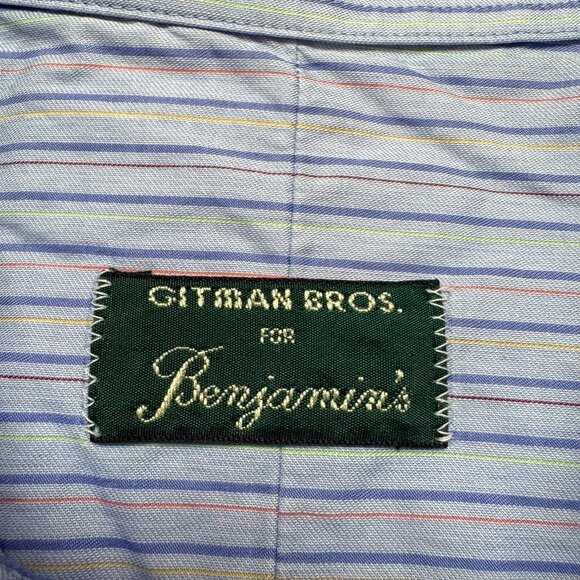 Gitman Bros Dress Shirt Mens 17.5 34‎ Blue Stripe Business Casual Preppy Wedding - Picture 9 of 14